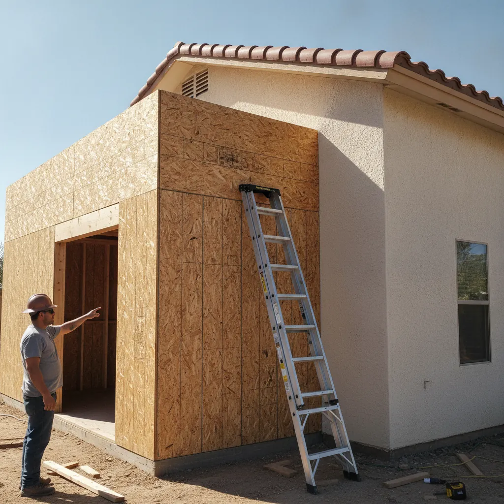 New room addition framed and sheathed, tied into an existing home in El Paso, TX