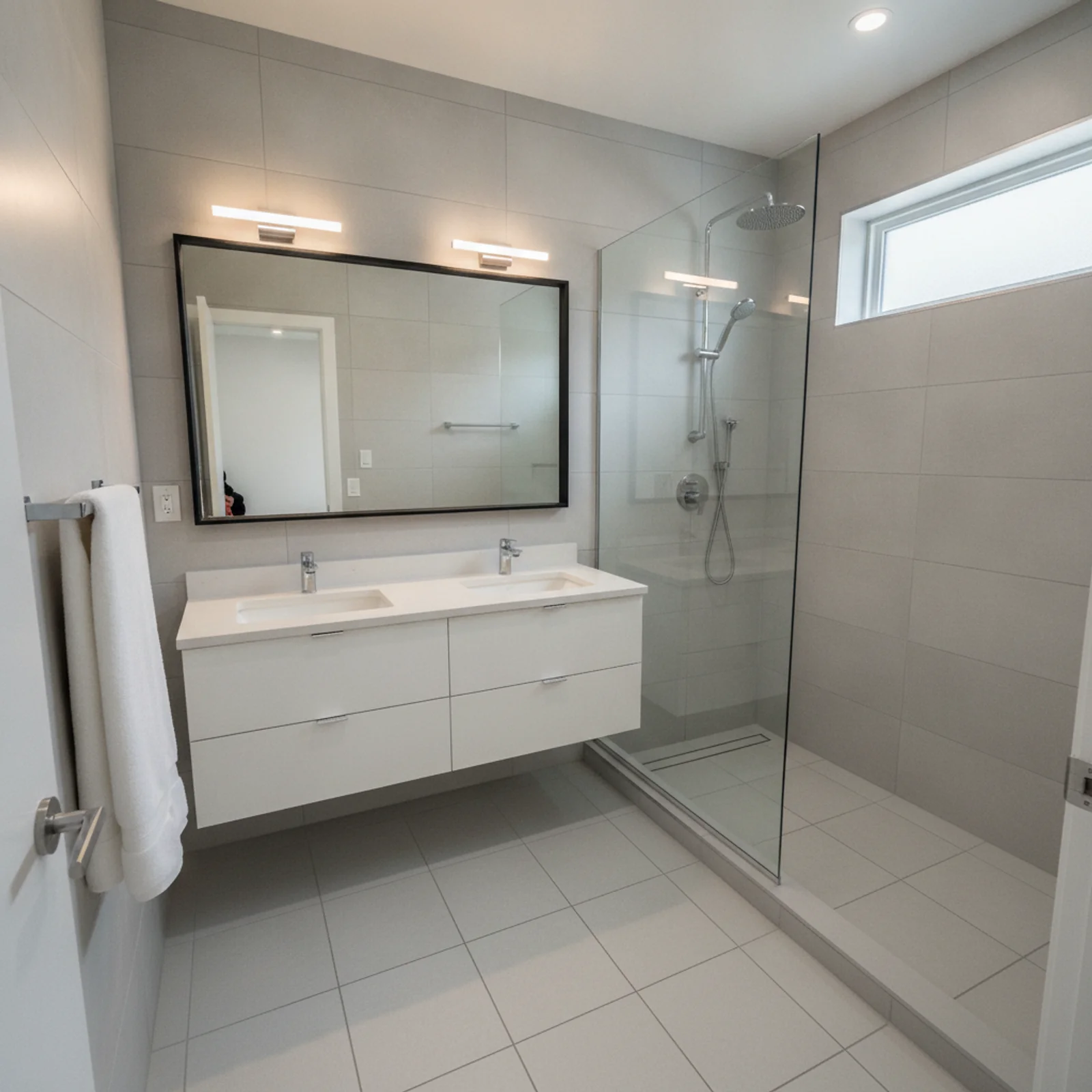 Completed bathroom remodel with a tiled walk-in shower in El Paso, TX
