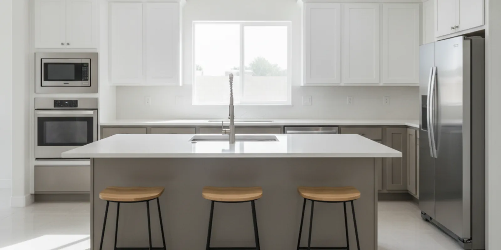 Finished kitchen remodel with new cabinets and quartz counters in El Paso, TX